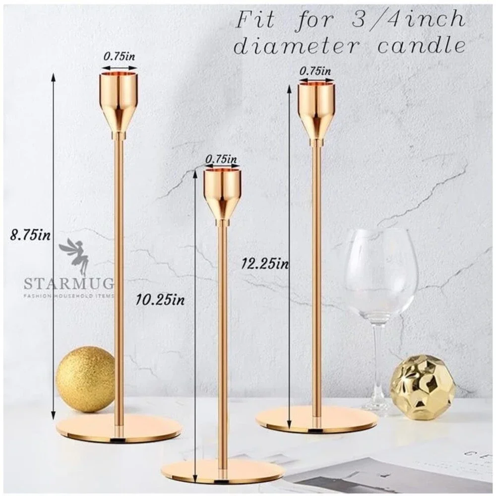 Set of 6 Metal Taper Candle Holders French Gold Vintage Modern Decorative NWT